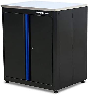 Montezuma Garage Tool Storage System - 3Piece Combo Workbench with Locking Cabinet & Stainless Steel Worktop - BW-A