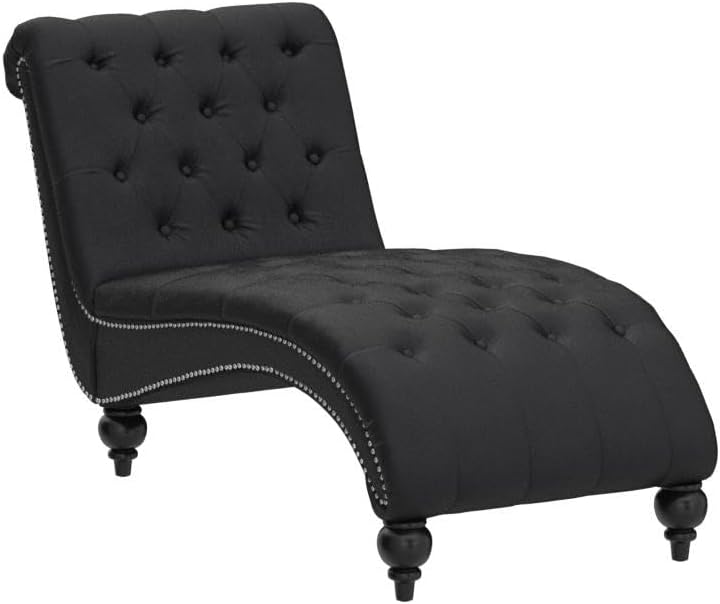 Velvet Chaise Lounge Indoor,Button-Tufted Upholstered Chaise Lounge Chair with Pillow for Bedroom Living Room Office Modern Backrest Leisure Recliner Sleep Sofa,Black