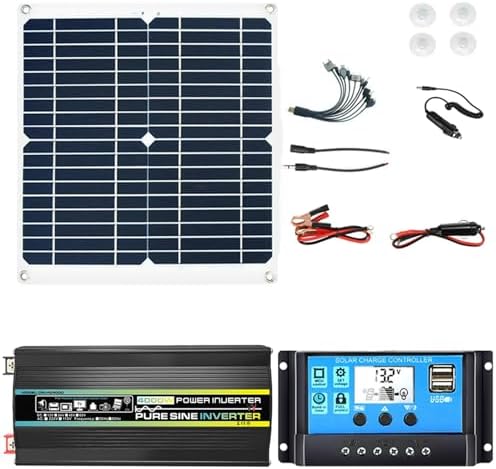 ZXDZTZ 3000W/4000W 12V to 110V/220V Solar Inverter Kit with 50A Controller & 50W Solar Panel - Complete Home Solar System Generator (800W, 12V-220V)