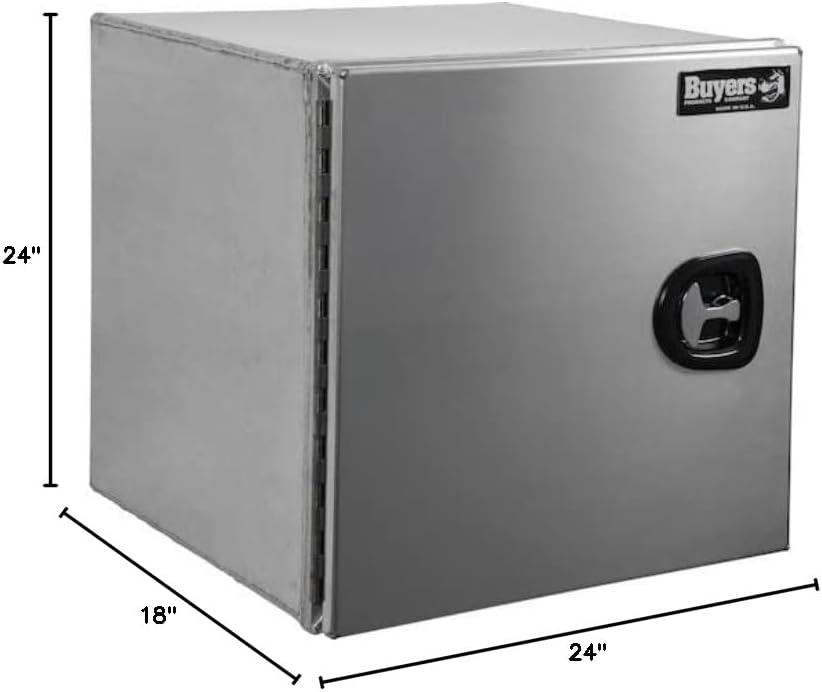 Buyers Products 1705401 Pro Series 18x18x24 Smooth Aluminum Underbody Truck Tool Box, Single Barn Door, Compression Latch, 0.125 in Thick, Rain Gutter & Bulb Seal, Bolt-On Stainless Hinge