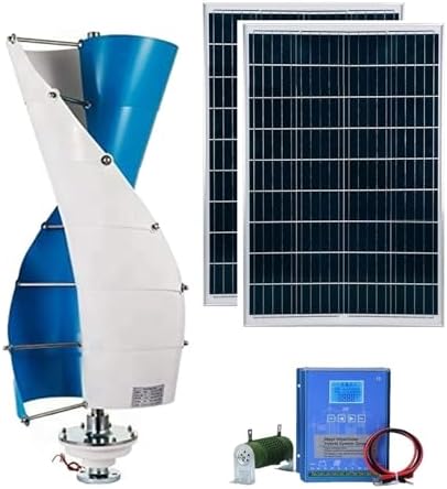 3000W Vertical Axis Wind Turbine Generator Kit with 2x100W Solar Panels & Hybrid Controller, 12V/24V/48V/96V/120V, Efficient Three-Phase Maglev Breeze Start for Home Energy Solutions