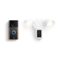 Ring Floodlight Cam Wired Plus, White with Ring Video Doorbell, Venetian Bronze