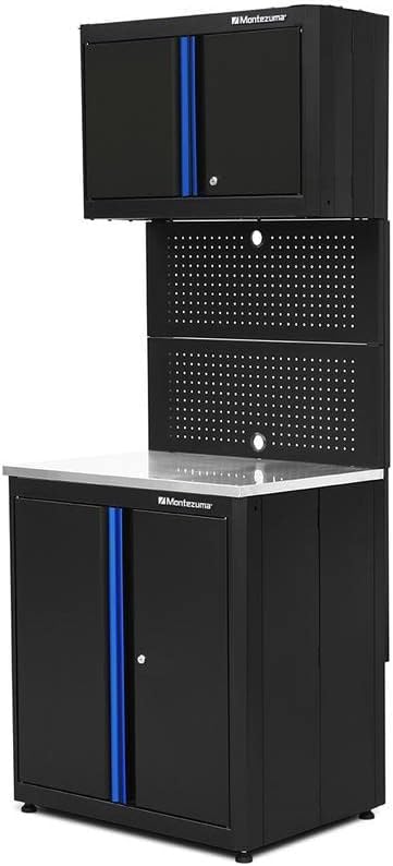 Montezuma Garage Tool Storage System - 3Piece Combo Workbench with Locking Cabinet & Stainless Steel Worktop - BW-B