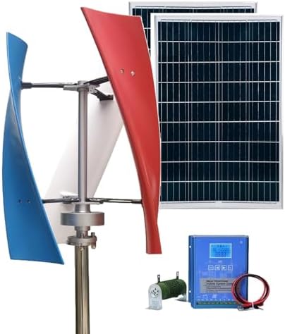 3000W Wind Solar Hybrid Power System | 200W Solar Panel & 12V/24V/48V Vertical Axis Wind Turbine Generator Kit with Intelligent Controller (48V) for Off-Grid Energy Solutions