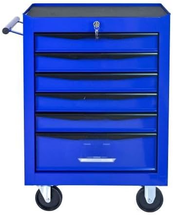 LuckyNote Rolling Metal Tool Chest with 6 Drawers, 20' 6-Drawer Tool Chest Cabinet with Ball Bearing Drawer Slides, Steel Tool Storage Box Organizer -Black&Blue