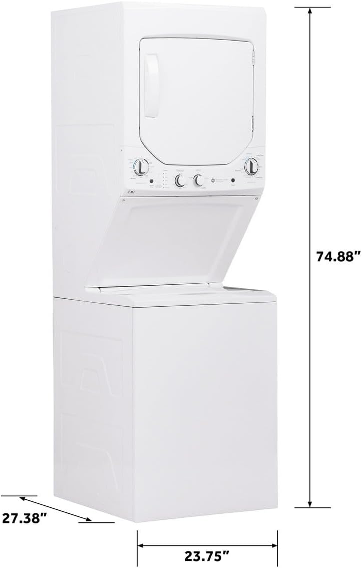 GE Unitized Spacemaker® 2.3 Cu. Ft. Washer and 4.4 Cu. Ft. Electric Dryer Laundry Center, 24-Inch, White – GUD24ESSMWW
