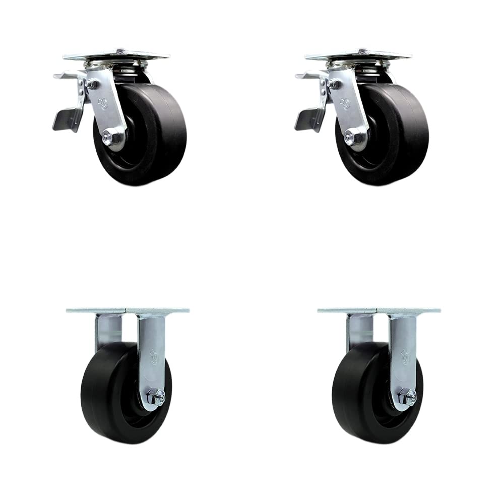 Service Caster Brand Replacement Set for Milwaukee Mobile Workstations and Workbenches Casters-Swivel Top Plate Heavy Duty Casters with 5 Inch Polyolefin Wheels-Includes 2 Swivel with Brakes & 2 Rigid