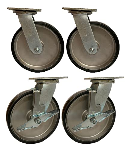 4 Casters Set 8' X 2' Swivel Lock Polyurethane on Cast Iron Wheels No Mark Red (2 Swivel Lock Side Break + 2 Swivel w/Break) for Toolbox or Workbench