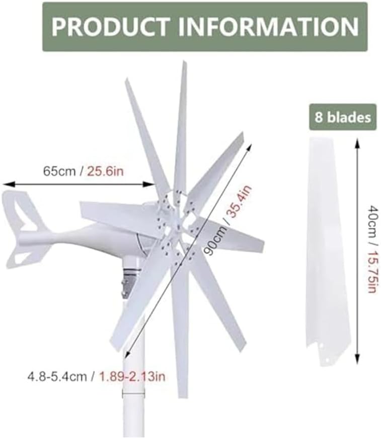 Portable Wind Turbine Generator Kit,5000W 8-Blade 3-Phase Ac Permanent Magnet Generator for Home, RV, And Off-Grid Use White,12V