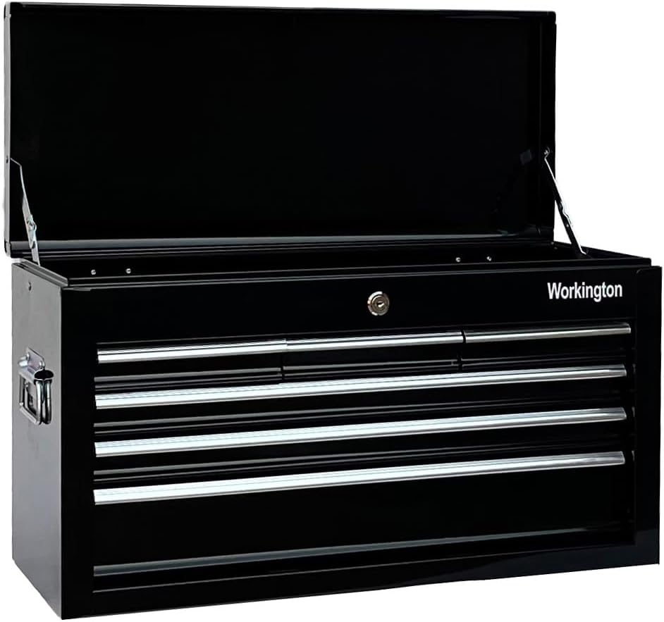 Workington Portable Metal Tool Chest with 6 Drawers, 24' 6-Drawer Tool Chest Cabinet with Ball Bearing Drawer Slides, Steel Tool Storage Box Organizer 4005 Black