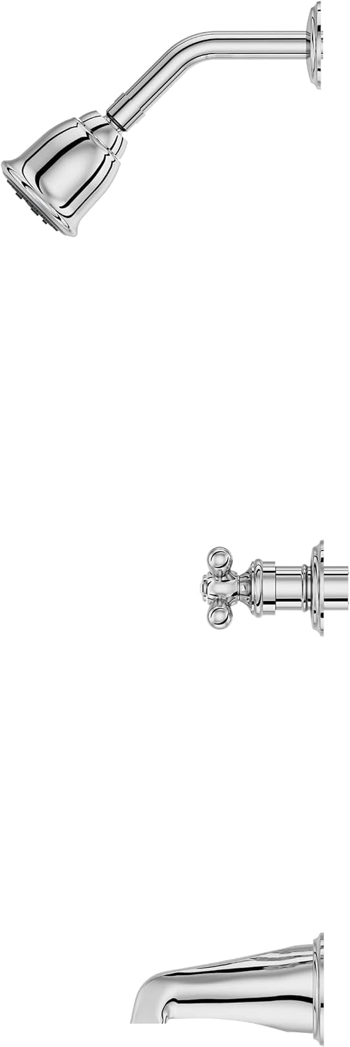 Pfister LG01-8CBC 3-Handle Tub and Shower Faucet Set with Metal Cross Handles, Polished Chrome Finish, 1.8 GPM Flow Rate, 5-Hole Installation, Valve Sold Separately