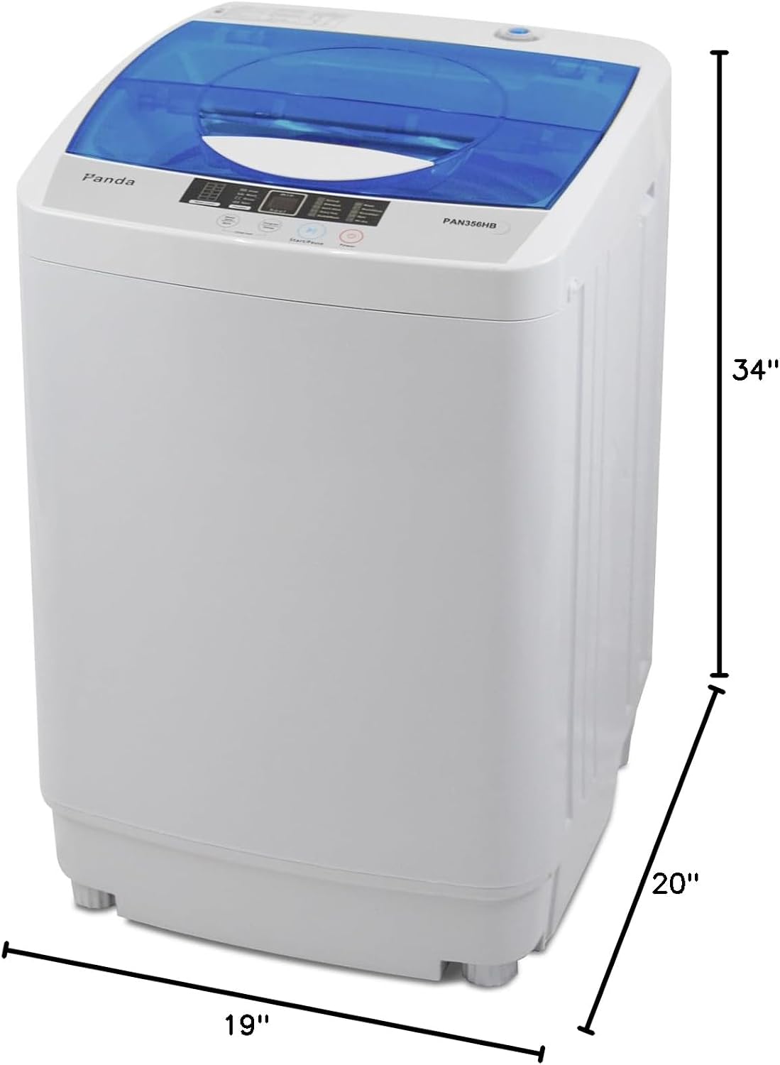 Panda 1.34 Cu.ft Portable Washing Machine, Fully Automatic Laundry Washer with Built-in Drain Pump, Top Load Clothes Washer 10 LBS Load Volume for Apartment and Household, Blue Transparent Lid