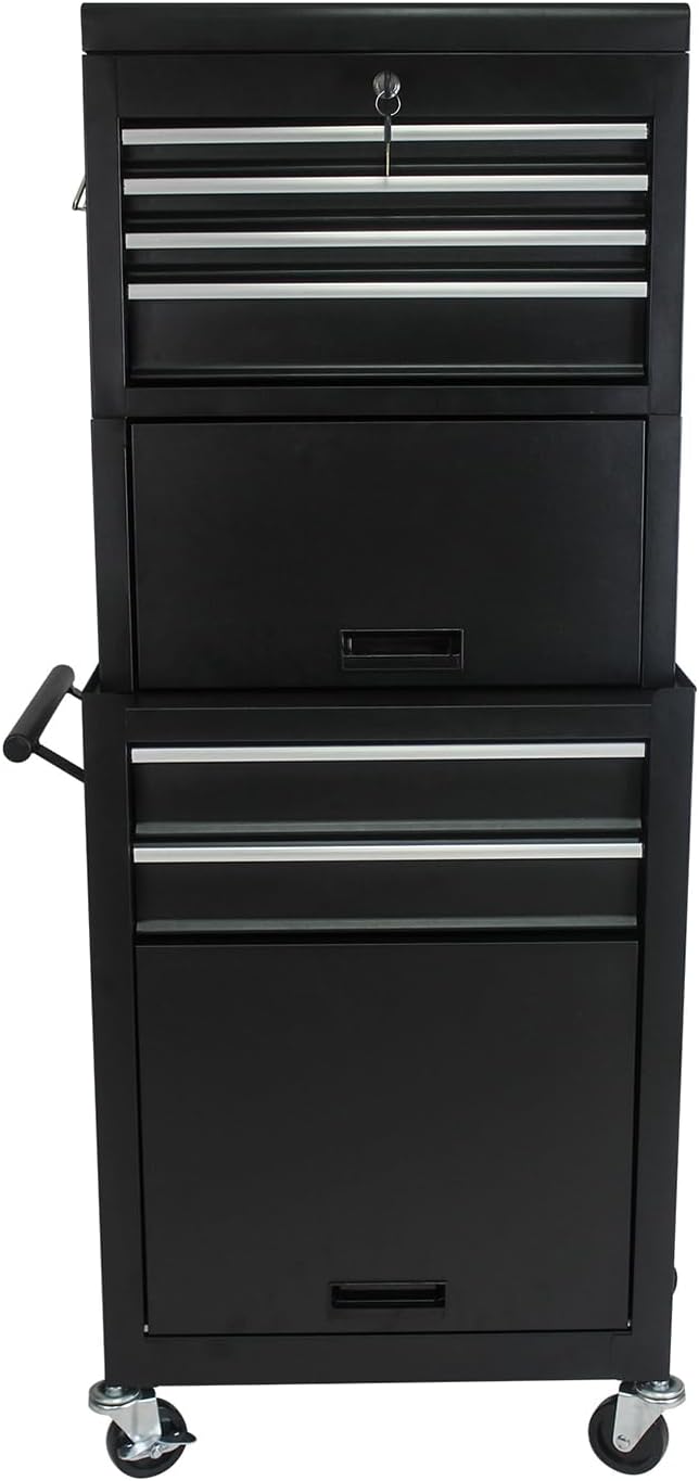 Rolling Tool Chest with 6 Drawers, Lockable Steel Tool Cabinet on Wheels with Detachable Top Box, Garage Workshop Storage Organizer, 2-in-1 Tool Box