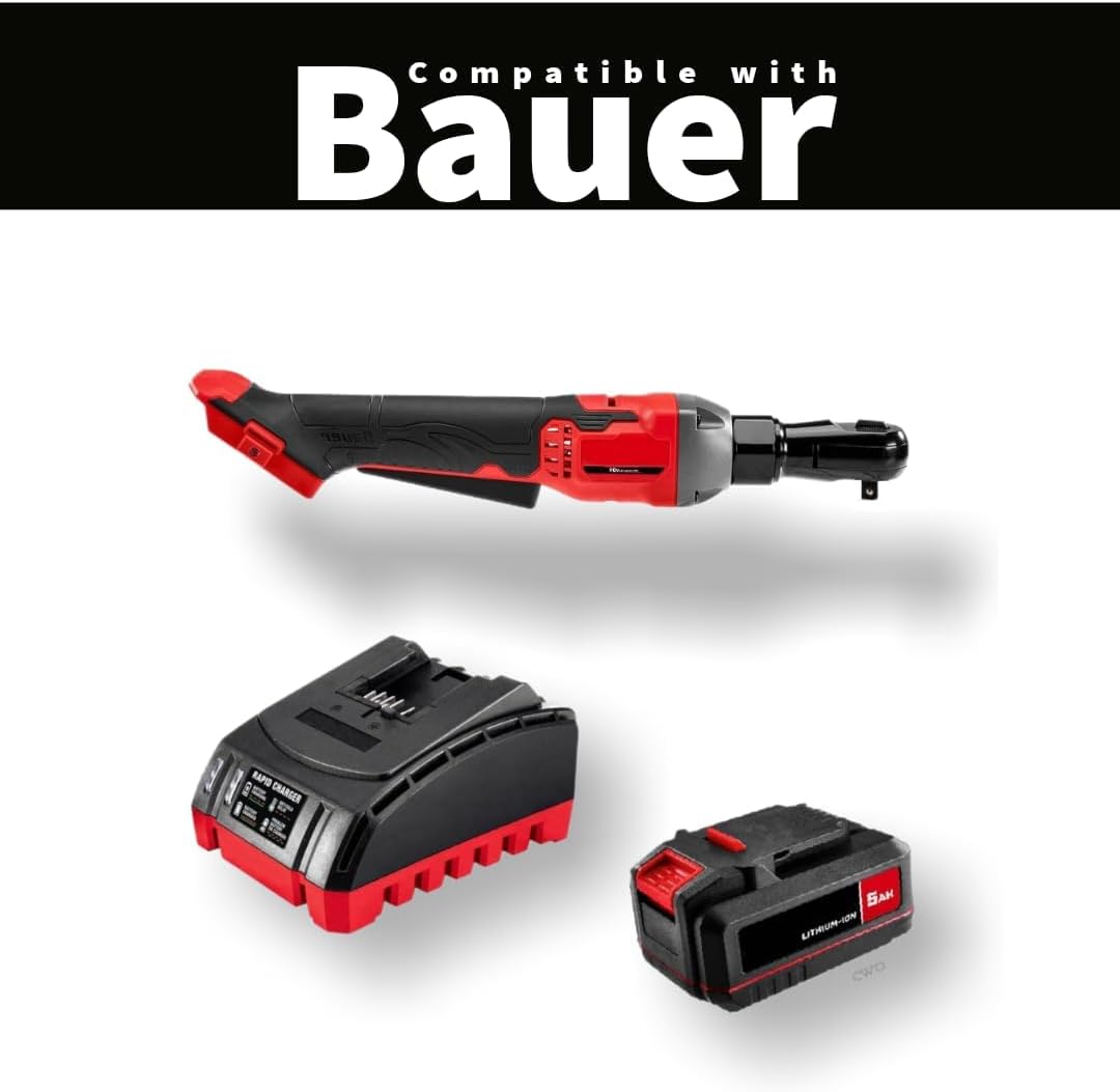 20-Volt Lithium-Ion Cordless Combo Kit (Complete Power Tool Bundle) with 20V Cordless, 3/8 in. Ratchet, 5Ah Lithium Ion Battery & Rapid Charger - Compatible with BAUER 20V Tools