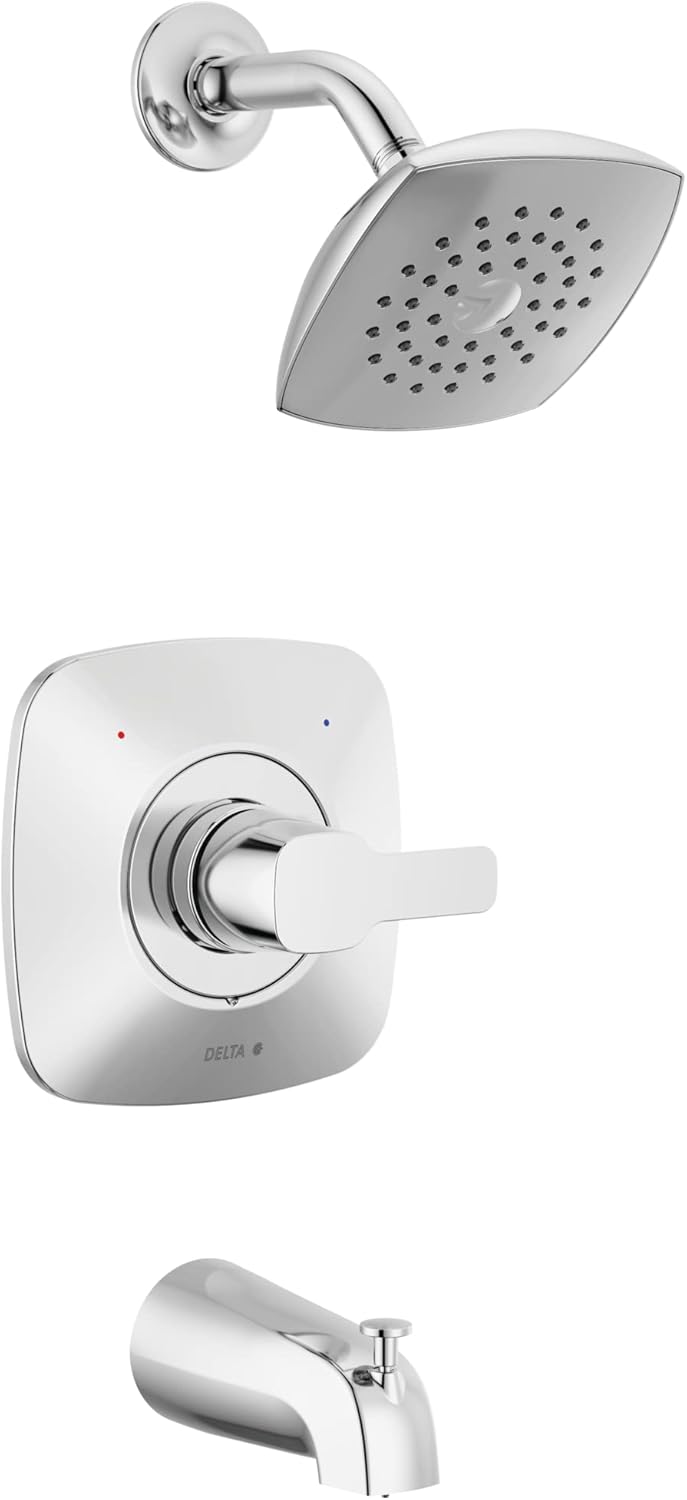Delta Faucet Modern Single-Handle Chrome Tub and Shower Trim Kit, Shower Faucet with Single-Spray Touch-Clean Shower Head, Chrome T144339-PP (Valve Not Included)