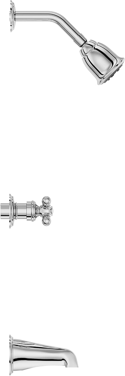 Pfister LG01-8CBC 3-Handle Tub and Shower Faucet Set with Metal Cross Handles, Polished Chrome Finish, 1.8 GPM Flow Rate, 5-Hole Installation, Valve Sold Separately