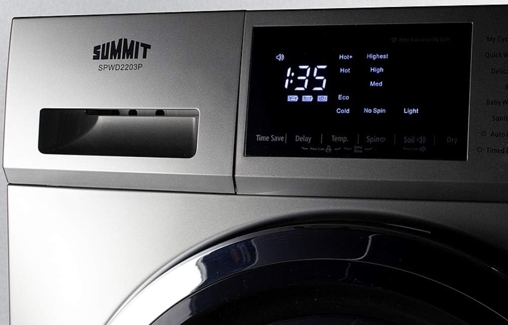 Summit Appliance SPWD2203P 24' Wide 115V Washer/Dryer Combo in Platinum for Non-Vented Use, 2.7 Cu.Ft. Capacity, LCD Display, 16 Wash Cycles, 1300 RPM, Stainless Steel Drum, Child Lock