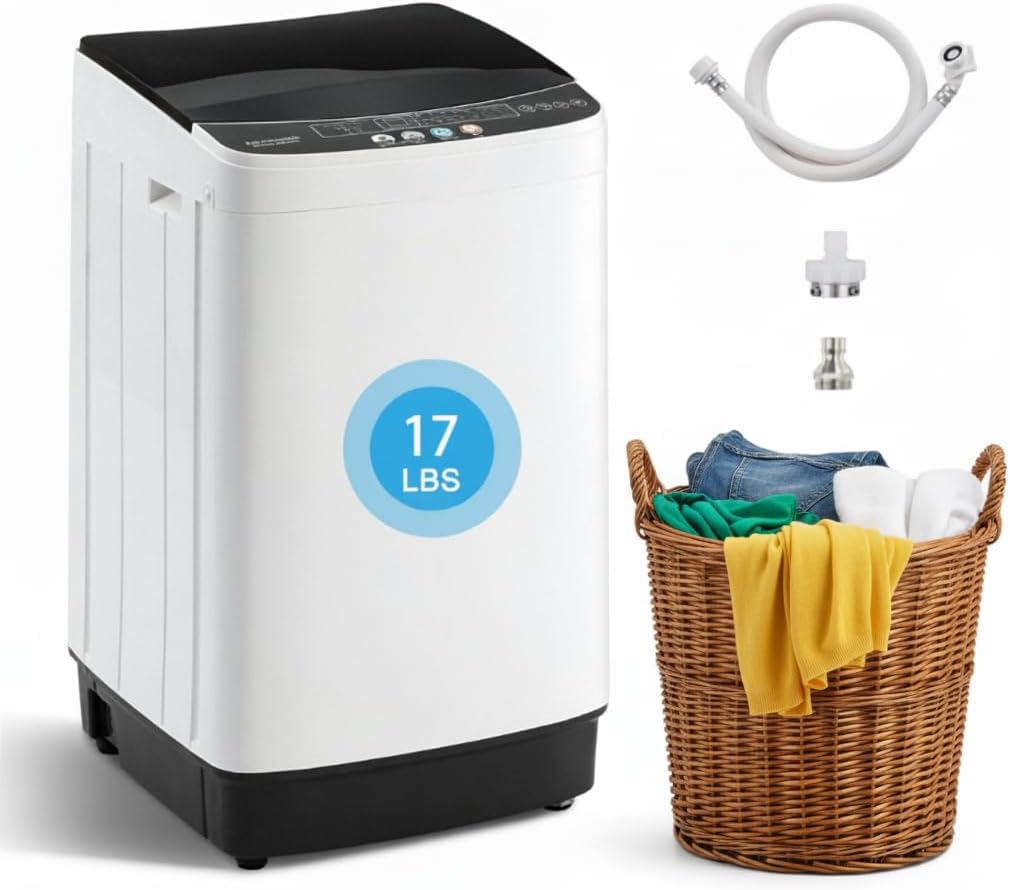 DOGHLY 17 lbs Portable Washing Machine, Full-Automatic Laundry Machine with Stainless Steel Drum, 10 Wash Cycles, Compact Washer and Spin Dryer Combo for Apartment, Dorm, RV