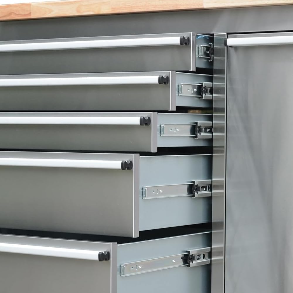 AnorTrek 72 inch Stainless Steel Tool Chest with 11 Drawer & 3 Up Cabinet & Pegboard, Large Lockable Mobile Workbench with 6 Blue Storage Bins, Rolling Tool Cabinet for Garage, Workshop