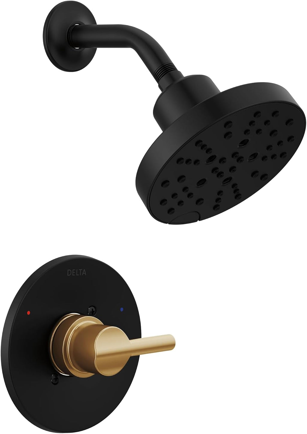 Delta Nicoli 14 Series H2Okinetic Shower Faucet Set, Matte Black/ Brushed Gold Shower Head and Handle Set, Valve Trim Kit, Matte Black/ Champagne Bronze 142749-GZ (Shower Valve Included)