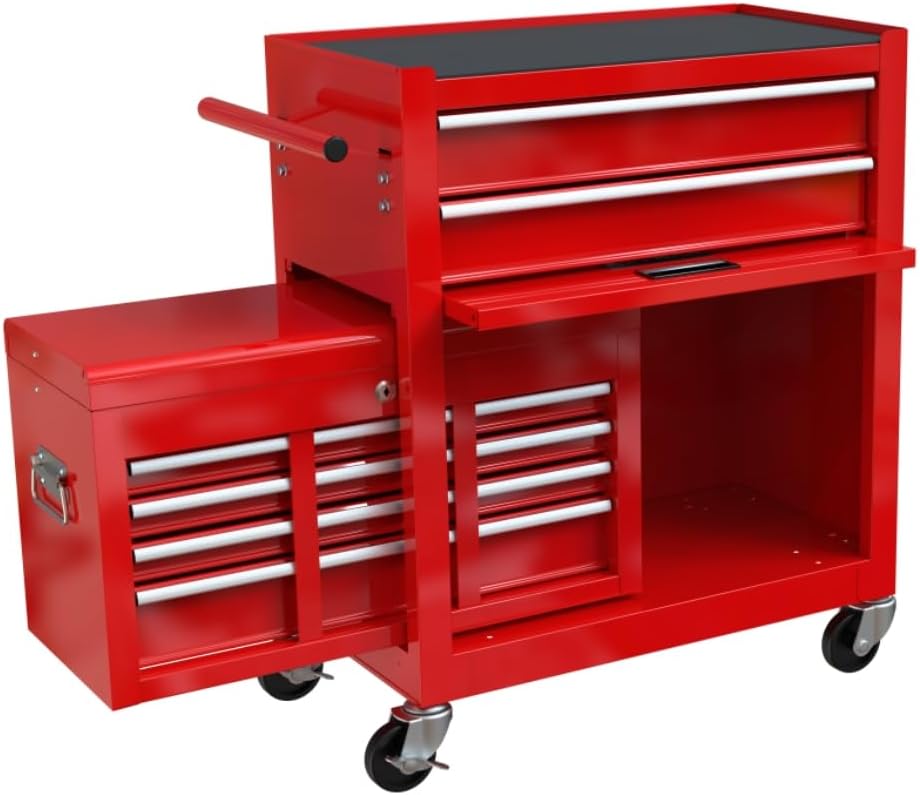 High Capacity Rolling Tool Chest with 8-Drawer Tool Box on Wheels Multifunctional Tool Cart Mechanic Tool Storage Cabinet for Garage, Warehouse, Workshop, Repair Shop (Red)