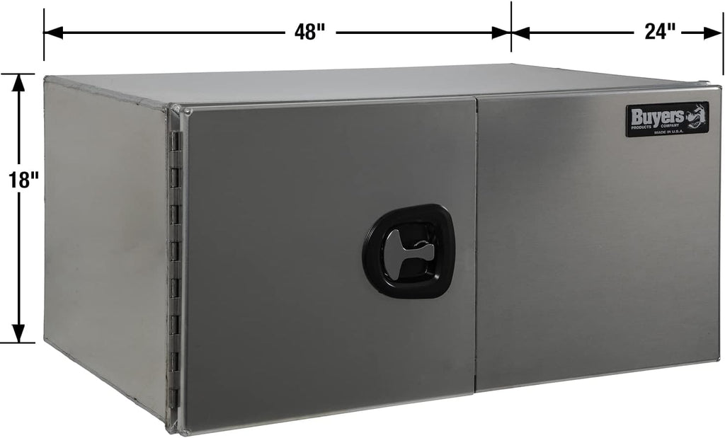 Buyers Products 1705425 Silver Pro Series Smooth Aluminum Underbody Truck Box with Barn Door, 18x24x48 Inch, Durable Vehicle Tool Box For Storage and Organization