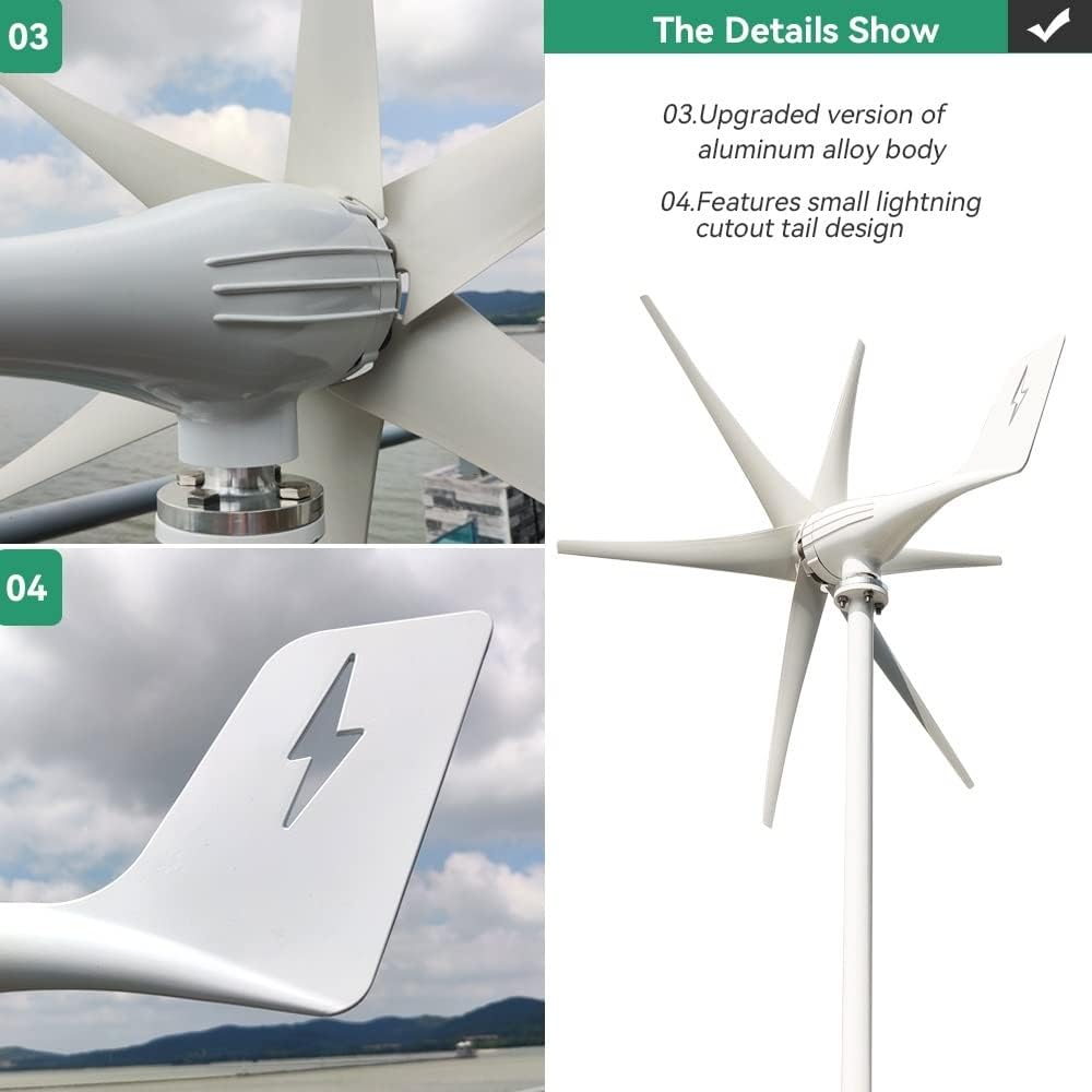 Wind Turbine Generator Kit, Windmills Wind Turbine Generator Kit 2000W 3000W 12V 24V 48V With Mppt Charge Controller 3 5 6 Blades Home Use for Hybrid Solar Wind System(With Mppt Controller,12V_3000W)