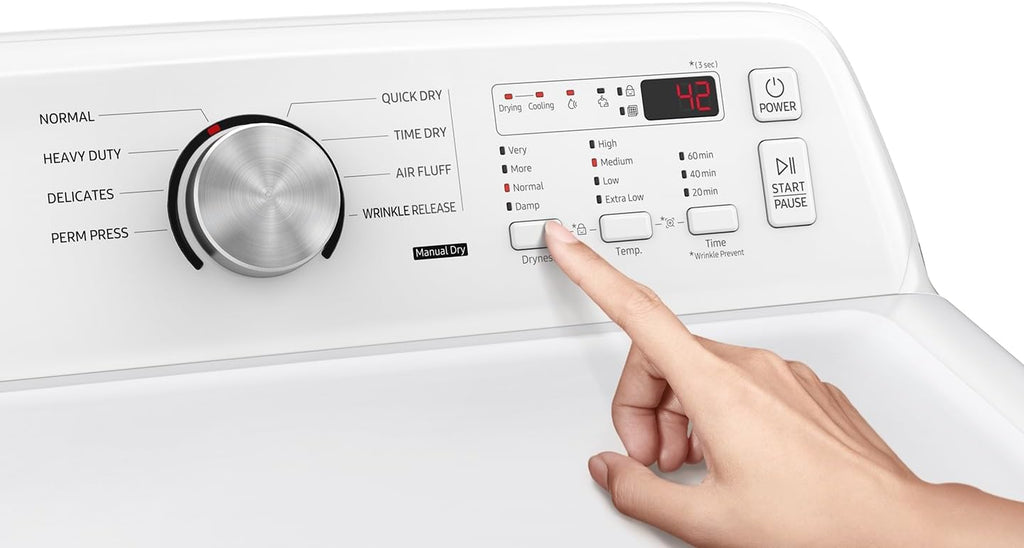 Samsung Smart 4.7 Cu Ft Top Load Washer & 7.4 Cu Ft Electric Dryer, Sensor Stops Overdrying, Low Vibration Quiet Wash, WaterJet w/Power Cords, Hoses, Vent Duct, 1 Year CPS Protection Bundle (White)
