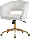 Eifizek Velvet Office Desk Chair, Modern Home Desk Chair with Wheels & Gold Base, Swivel Vanity Chair for Bedroom, Office, Vanity Study (Beige)