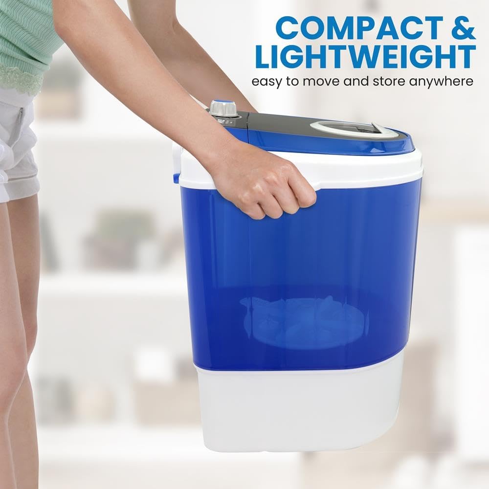 Pyle Upgraded Version Portable Washer - Top Loader Portable Laundry, Mini Washing Machine, Quiet Washer, Rotary Controller, 110V - For Compact Laundry, 4.5 Lbs. Capacity, Translucent Tubs