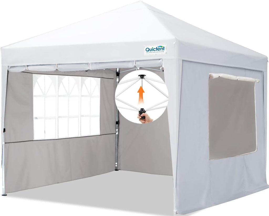 Quictent Easy Pop up Canopy Tent 10'x10' with 4 Detachable Window Sidewalls, One Person Setup, Waterproof Outdoor Portable Vendor Event Tent Shelter Enclosed, Wheeled Bag Included