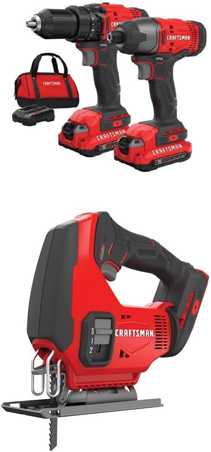 CRAFTSMAN Cordless Drill Combo Kit, 2 Tool & Jig Saw (CMCK200C2 & CMCS600B)