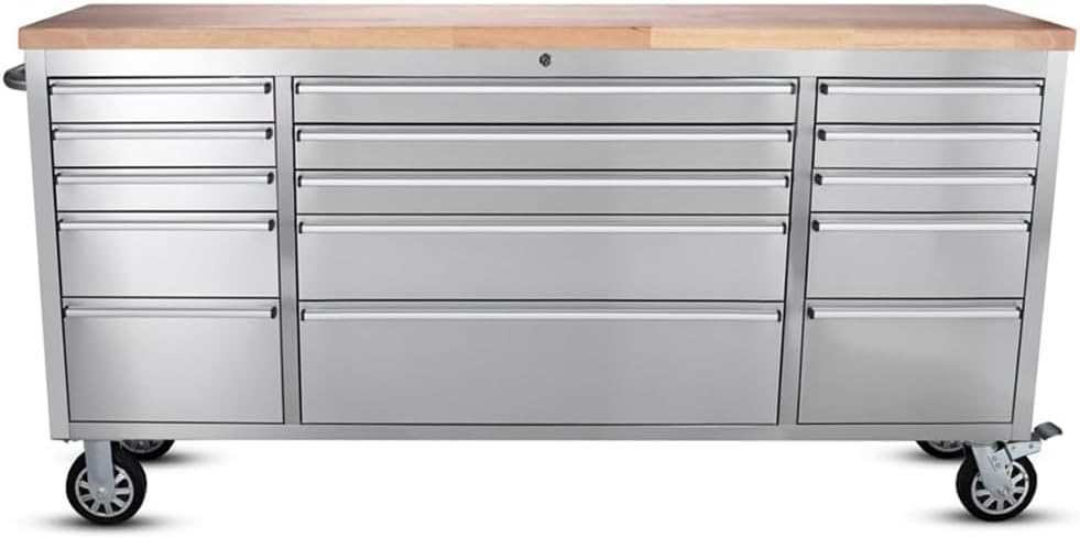 AnorTrek 72 inch Tool Chest with 15 Drawers for Garage, Workbench and Repair Store, Tool Cabinet in Stainless Steel (72 inch - Stainless Steel)