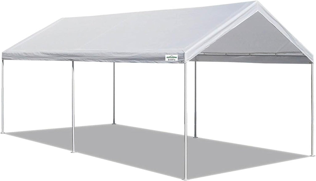 Caravan Canopy Powder Coated Heavy Duty Steel Frame Pop Up Carport with 6 Steel Stakes for Outdoor Activities and Events, White