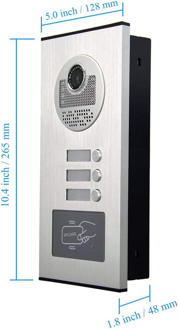 3 Units Apartment Video Intercom System, 7 Inch Monitor Wired Video Doorbell Door Phone Kits, Indoor Outdoor IR Camera, ID Keyfob Unlock, Monitoring, 3-Monitors for Home Apartment