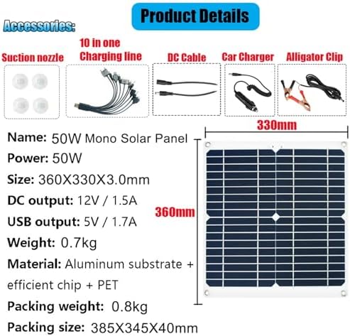 ZXDZTZ 3000W/4000W 12V to 110V/220V Complete Solar Inverter Kit with 50A Controller & 50W 12V Solar Panel - Home Grid System Solar Generator (800W, 12V-220V)