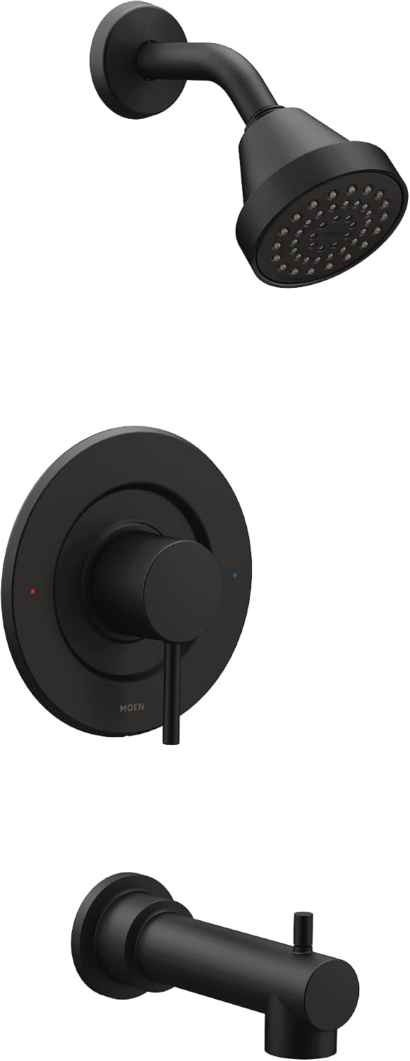 Moen Align Matte Black Eco-Performance Posi-Temp Pressure Balancing Modern Tub and Shower Trim Kit, Featuring Shower Head, Lever Handle, and Tub Spout, Valve Required, T2193EPBL