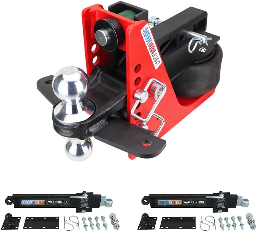 Shocker Air Hitch Sway Control Towing Kit - Fits 2' Hitch - Chrome Combo 2' & 2-5/16' Balls - 2 Sway Bar Kits - 14,000 lbs