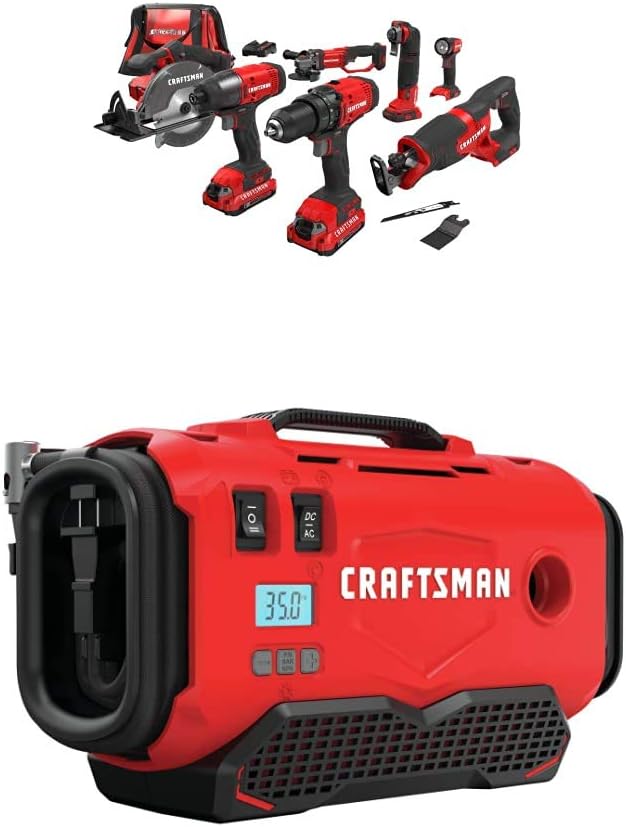 CRAFTSMAN Cordless Drill Combo Kit, 7 Tool & Inflator (CMCK700D2 & CMCE520B)