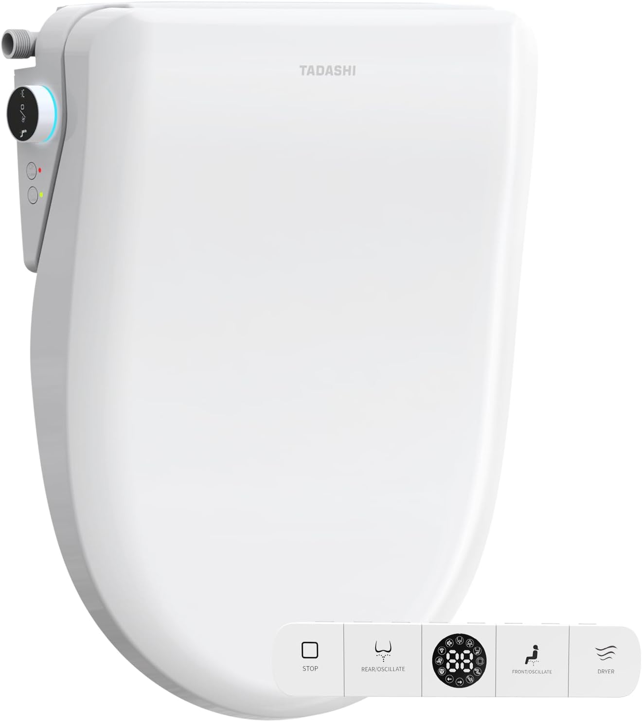 Tadashi Bidet Toilet Seat Elongated, Heated Toilet Seat, Instant Warm Water & Dryer, Feminine & Rear Wash, Self-Clean Nozzle, Slow Close Lid, Child/ECO/Silent Mode