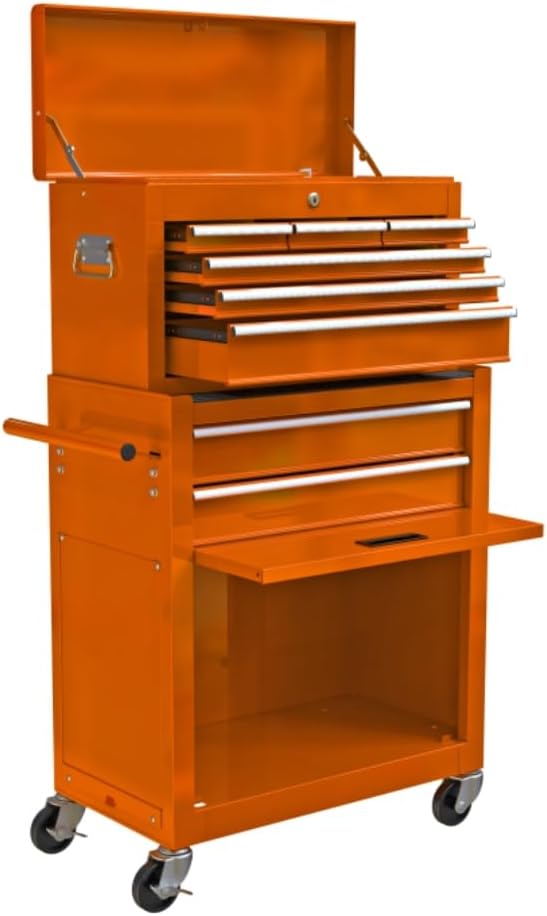 High Capacity Rolling Tool Chest with 8-Drawer Tool Box on Wheels Multifunctional Tool Cart Mechanic Tool Storage Cabinet for Garage, Warehouse, Workshop, Repair Shop (Orange)