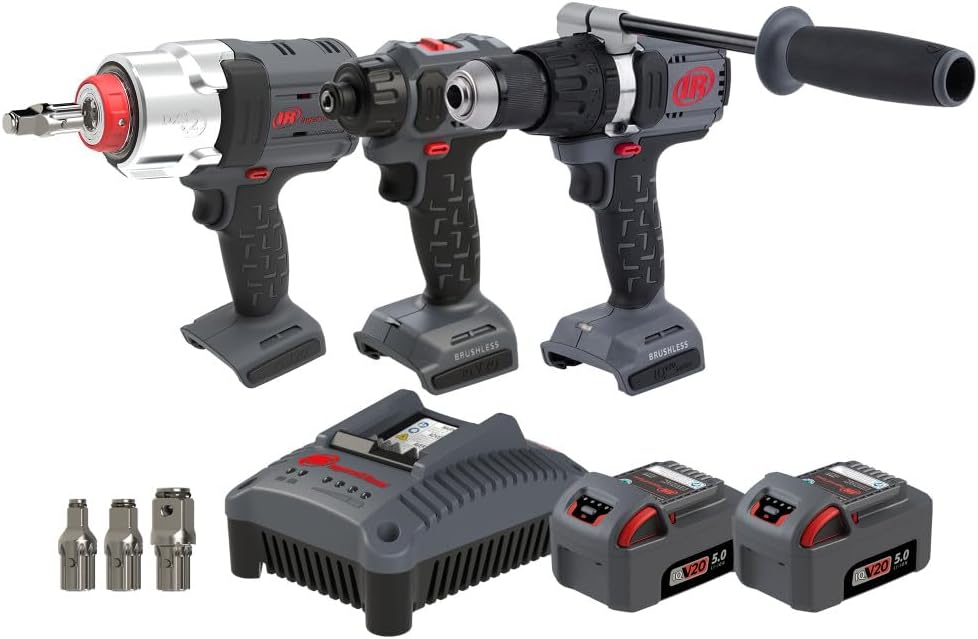 Ingersoll Rand IQV20-3D2WDXS 20V Cordless Combo Tool Kit, D3411 1/4' Screwdriver, D5241 1/2' Hammer Drill, W7153 DXS Impact