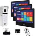 Wired Video Doorbell Apartment Intercom System 3 Units 10 Inches Touch Monitor Wireless WiFi 1080P Camera Phone Kit,Support Monitoring,Unlock for Home Villa (1 White doorbell+3 Black Monitor)