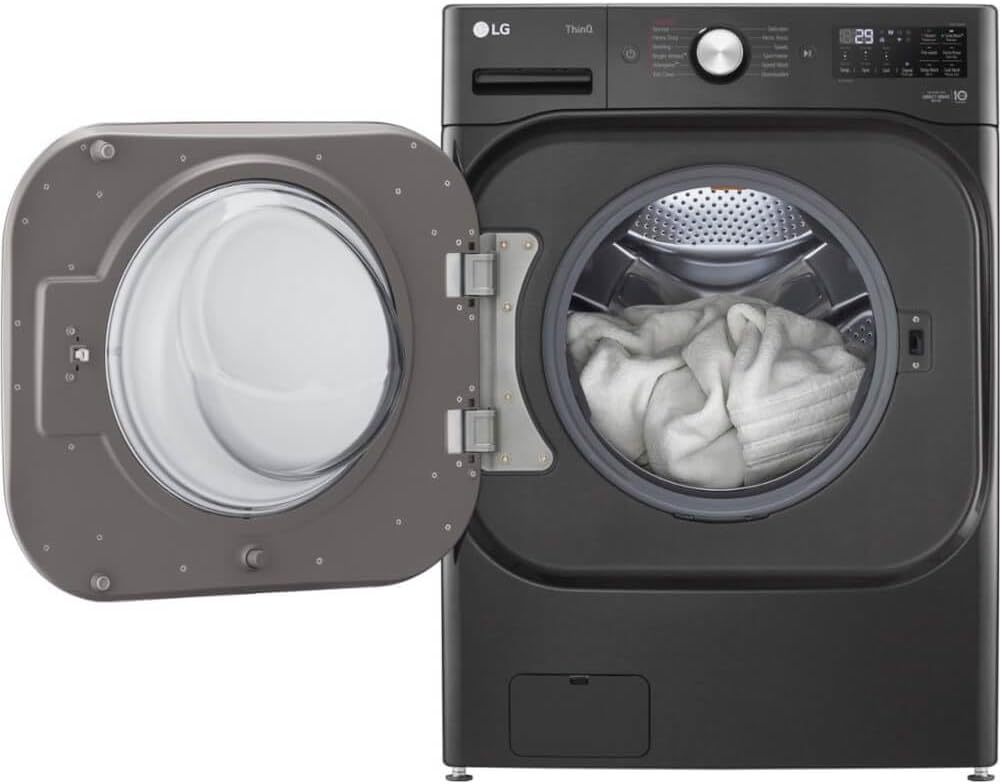 LG 5.2 cu. Ft Stackable Smart Front Load Washer in Black Steel with Steam & Turbowash Technology