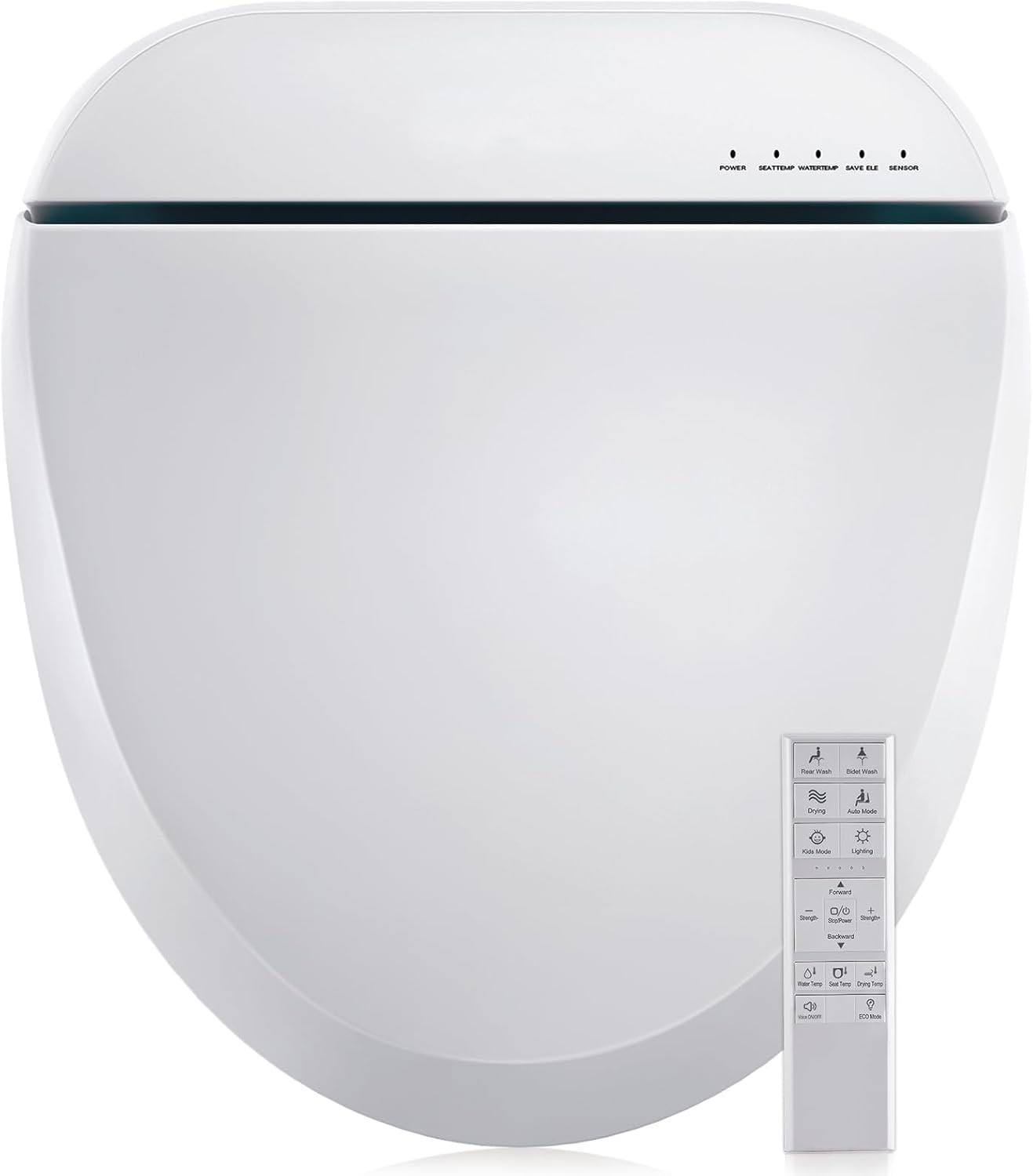 Bidet Toilet Seat 102DS-W, Round, Electronic Heated Seat with Unlimited Warm Water for Home Bathroom, Remote Control, Turbo Wash & Dryer, Night Light, Easy Install - Perfect for Family Use