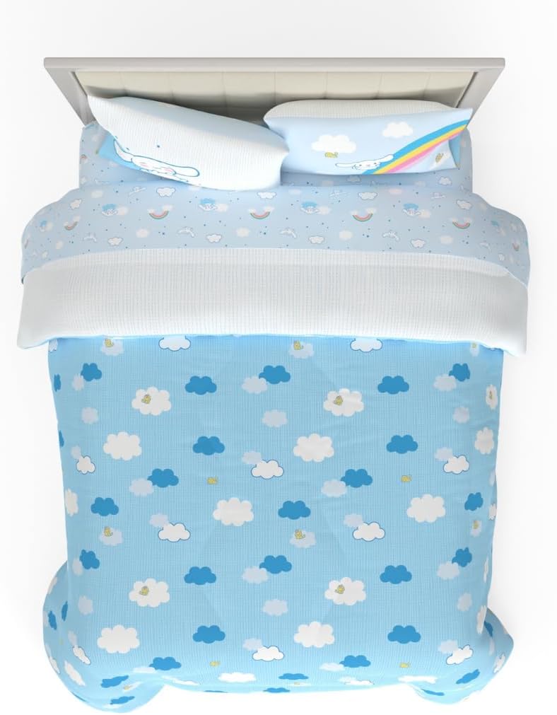 Cinnamoroll Bedding - 5 Piece Queen Size Bed Set - Super Soft Microfiber Comforter and Sheet Set, (Officially Licensed Product) by Franco Collectibles