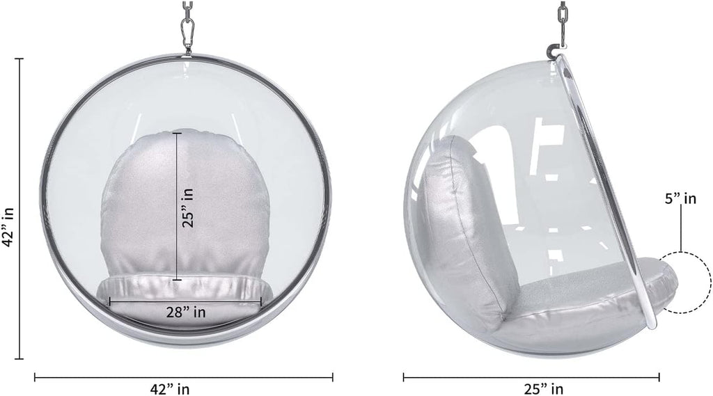 42' Vinyl and Steel Hanging Bubble Chair with Stand in Silver