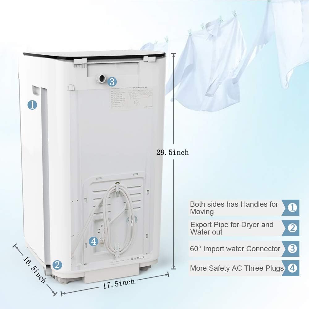 kapas kps35-735h2 upgraded compact washing machine, fully automatic 2-in-1 washer and spin dryer machine build-in pump and long hose, 8 lbs. capacity 8 lbs. top load tub washer