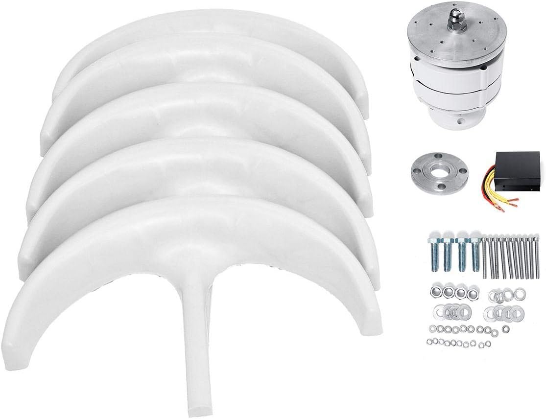 No Noise Vertical Wind Turbine Generator,3000W 12V 24V 48V Lantern 5-Blade Turbine Wind Generator with MPPT Controller for Home Street Lighting(White)