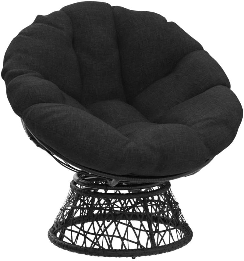 Bme 40' Ergonomic Wicker Papasan Chair with Soft Thick Density Fabric Cushion, High Capacity Steel Frame, 360 Degree Swivel for Living, Bedroom, Reading Room, Lounge, Onyx Stone - Black Base